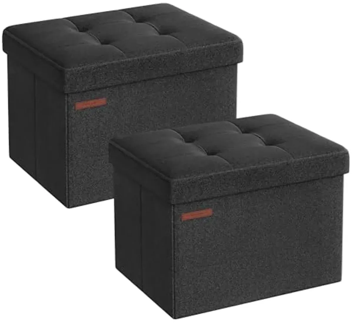 SONGMICS Small Folding Storage Ottoman, Set of 2, Foot Rest Stool, Cube Footrest, 12.2 x 16.1 x 12.2 Inches, 286 lb Load Capacity, for Living Room, Bedroom, Home Office, Dorm, Ink Black ULSF102B21