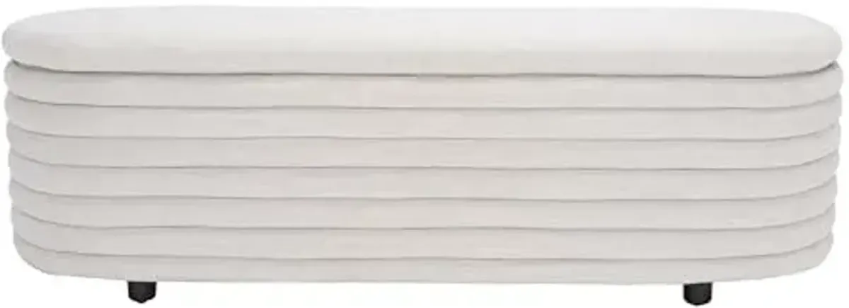 SAFAVIEH Couture Collection Jaymie Contemporary Taupe Linen/Black Oval Storage Bench