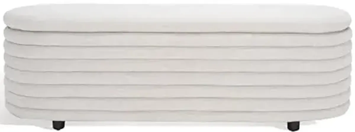 SAFAVIEH Couture Collection Jaymie Contemporary Taupe Linen/Black Oval Storage Bench