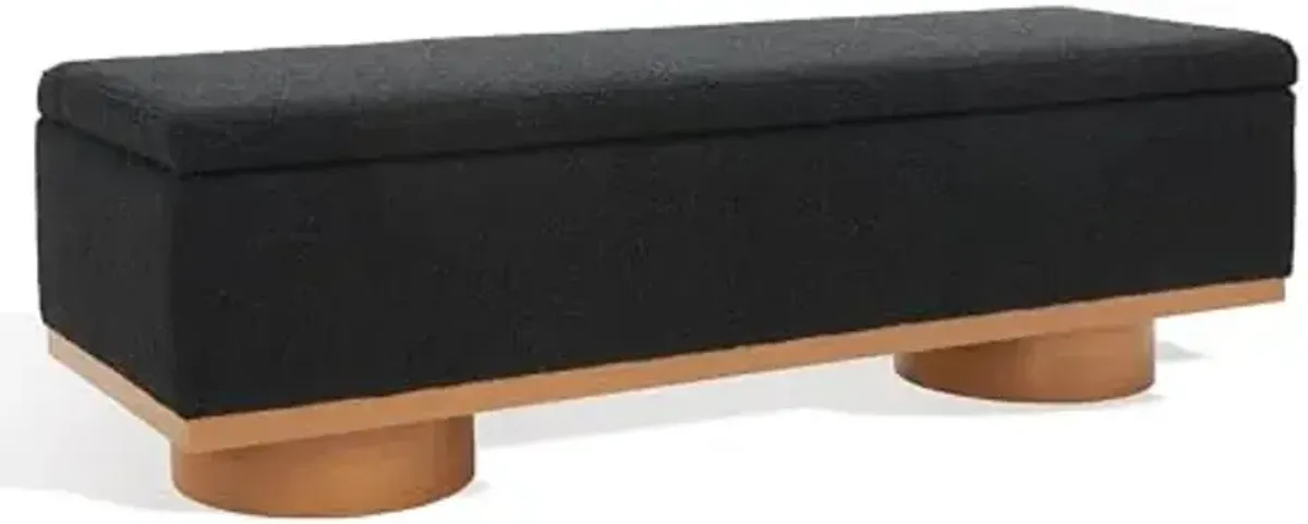 SAFAVIEH Couture Collection – Vianna Boucle Storage Bench, Black Upholstered Bench with Natural Wood Legs, Modern Entryway Bedroom Accent Seating (SFV5049C)