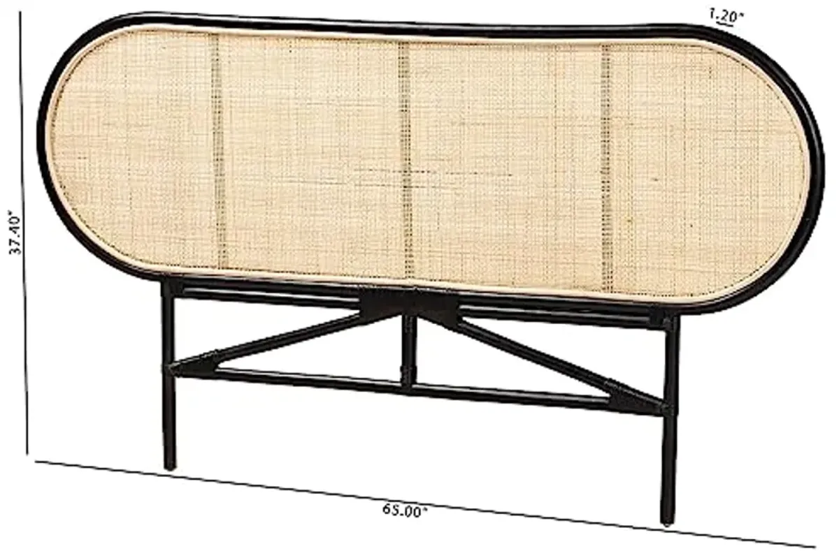 Baxton Studio Reegan Natural Rattan Headboard, Queen, Black