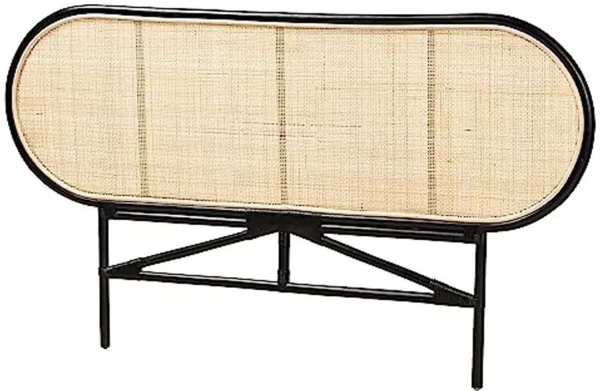 Baxton Studio Reegan Natural Rattan Headboard, Queen, Black