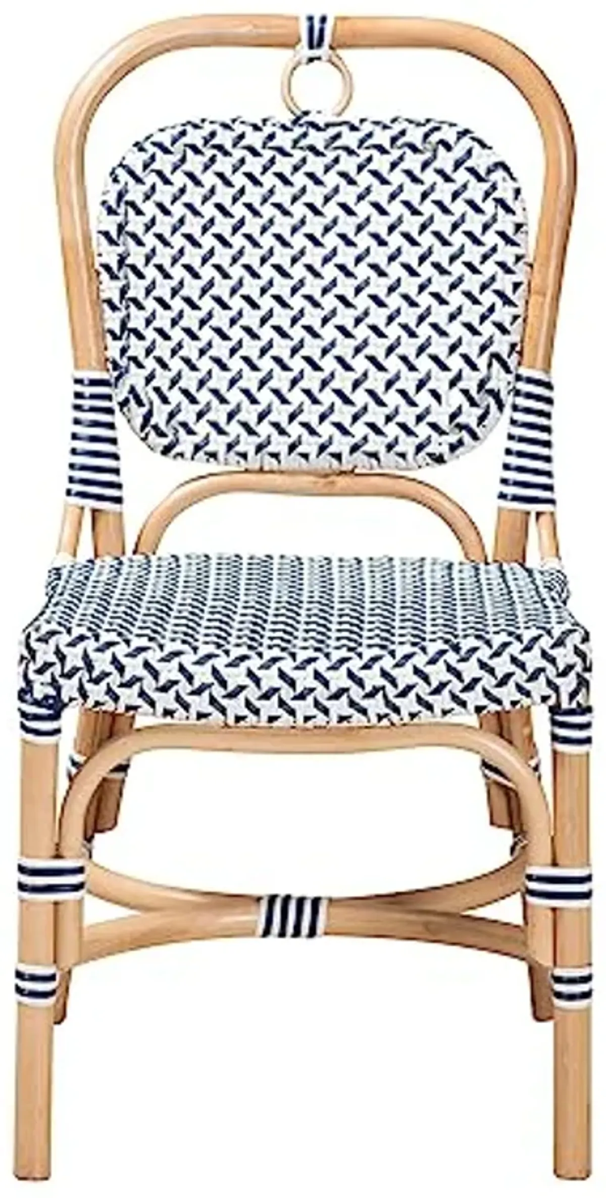 Baxton Studio Luciana Natural Rattan Bistro Chair, One Size, Navy Blue/White