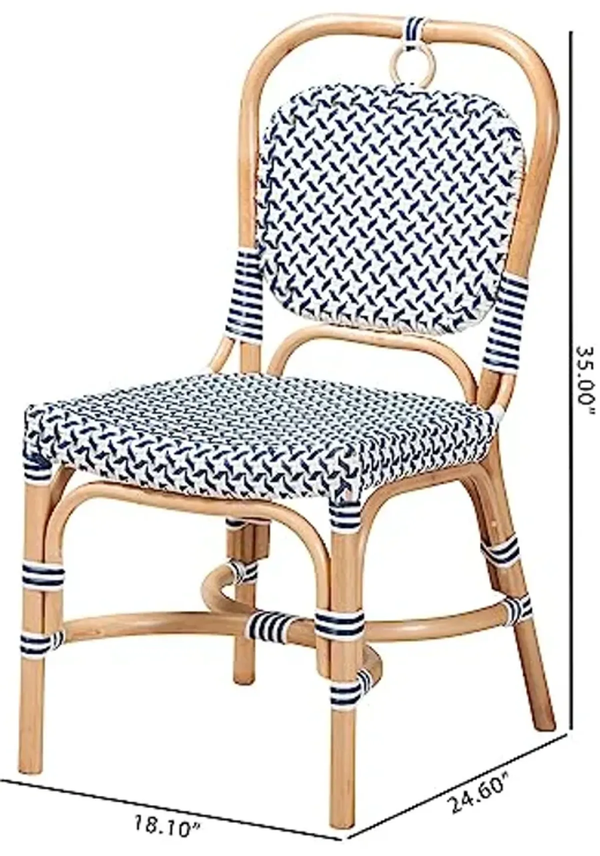 Baxton Studio Luciana Natural Rattan Bistro Chair, One Size, Navy Blue/White