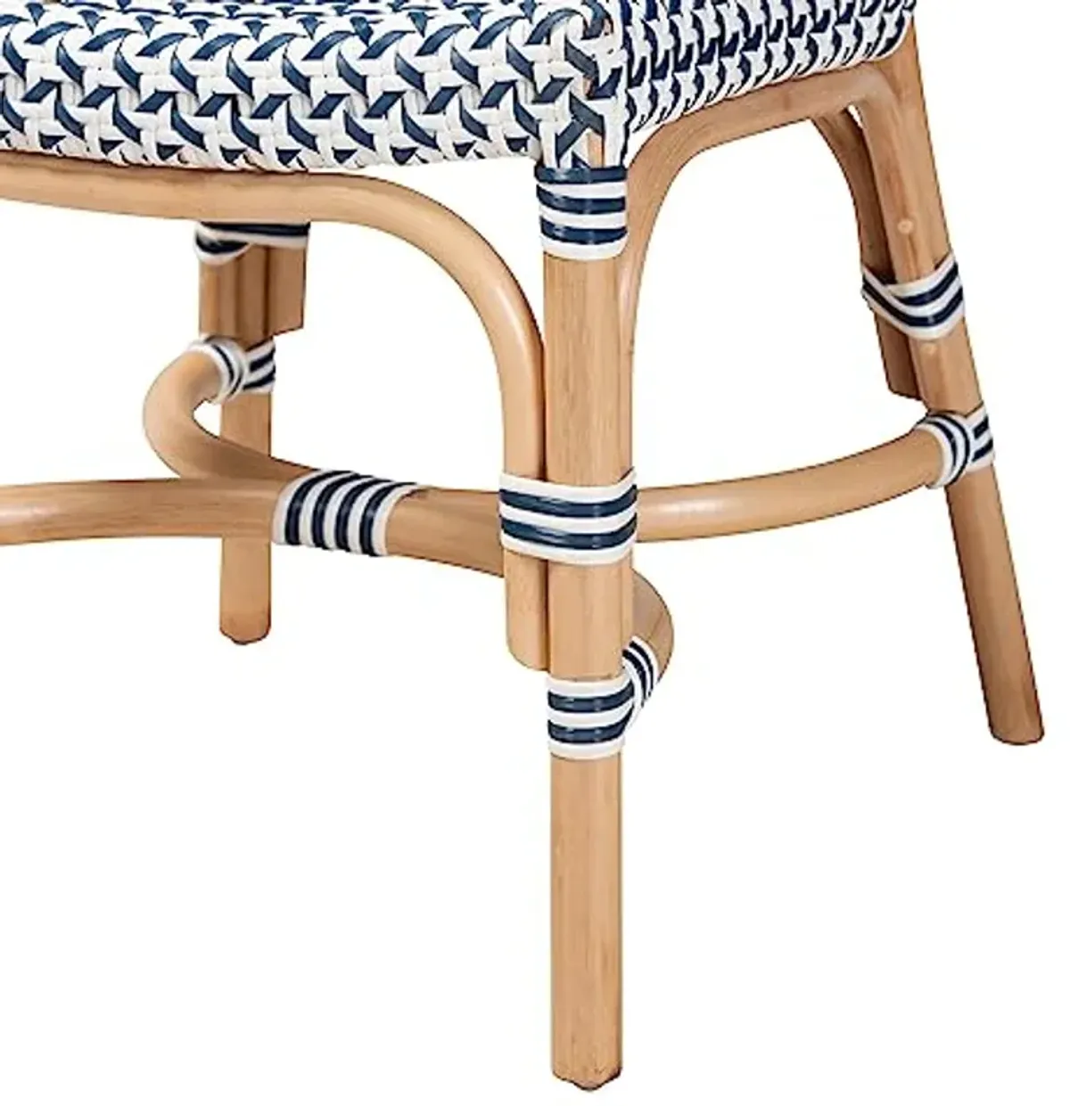 Baxton Studio Luciana Natural Rattan Bistro Chair, One Size, Navy Blue/White