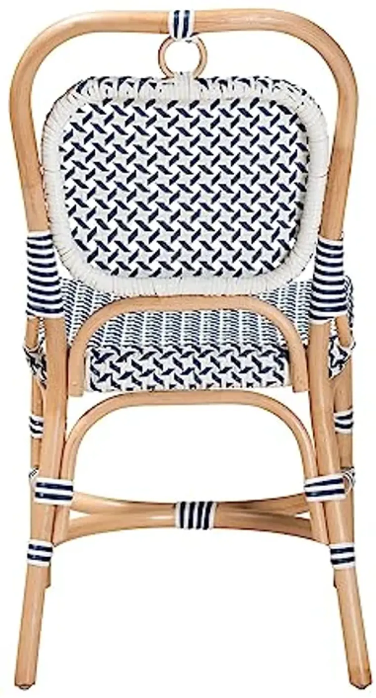 Baxton Studio Luciana Natural Rattan Bistro Chair, One Size, Navy Blue/White