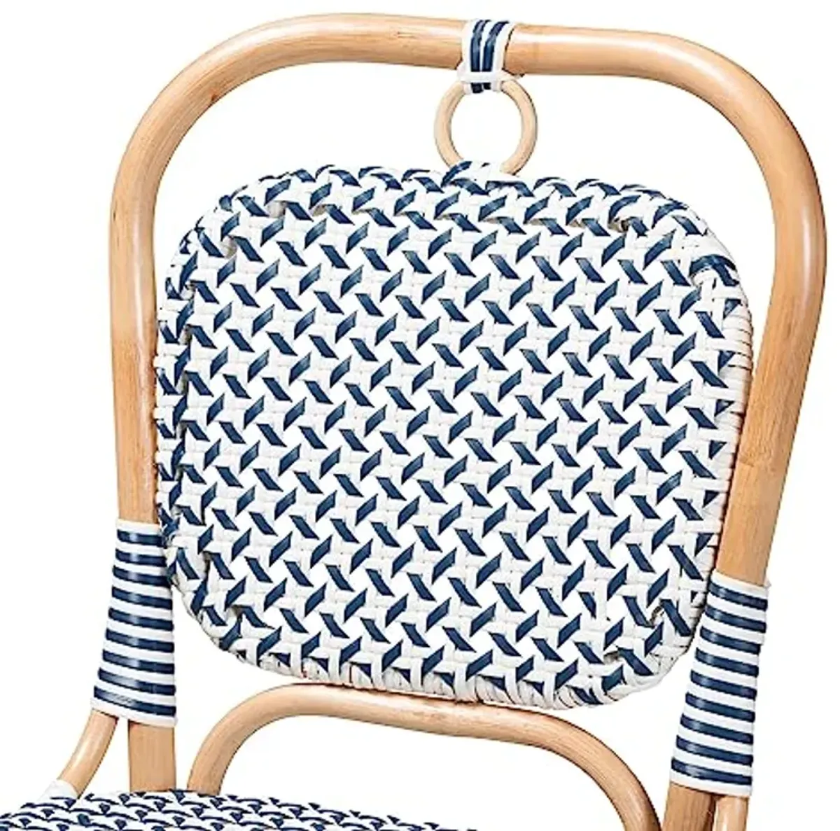 Baxton Studio Luciana Natural Rattan Bistro Chair, One Size, Navy Blue/White