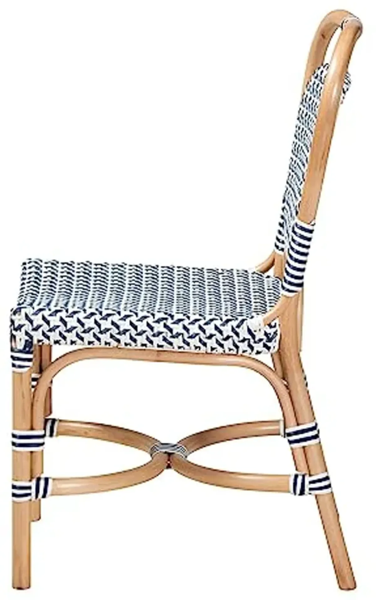 Baxton Studio Luciana Natural Rattan Bistro Chair, One Size, Navy Blue/White