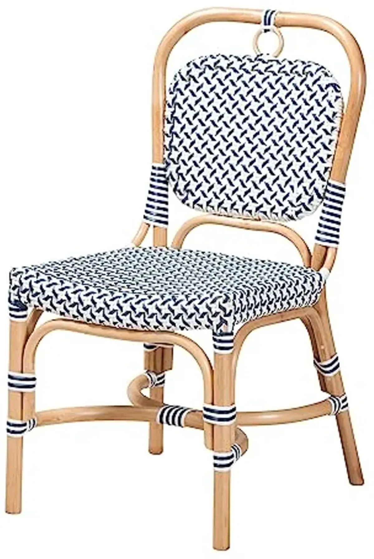 Baxton Studio Luciana Natural Rattan Bistro Chair, One Size, Navy Blue/White