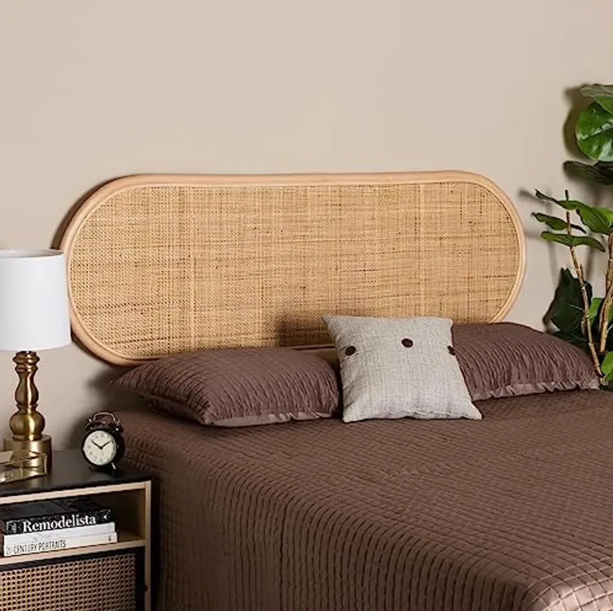 Baxton Studio Reegan Natural Rattan Headboard, Queen