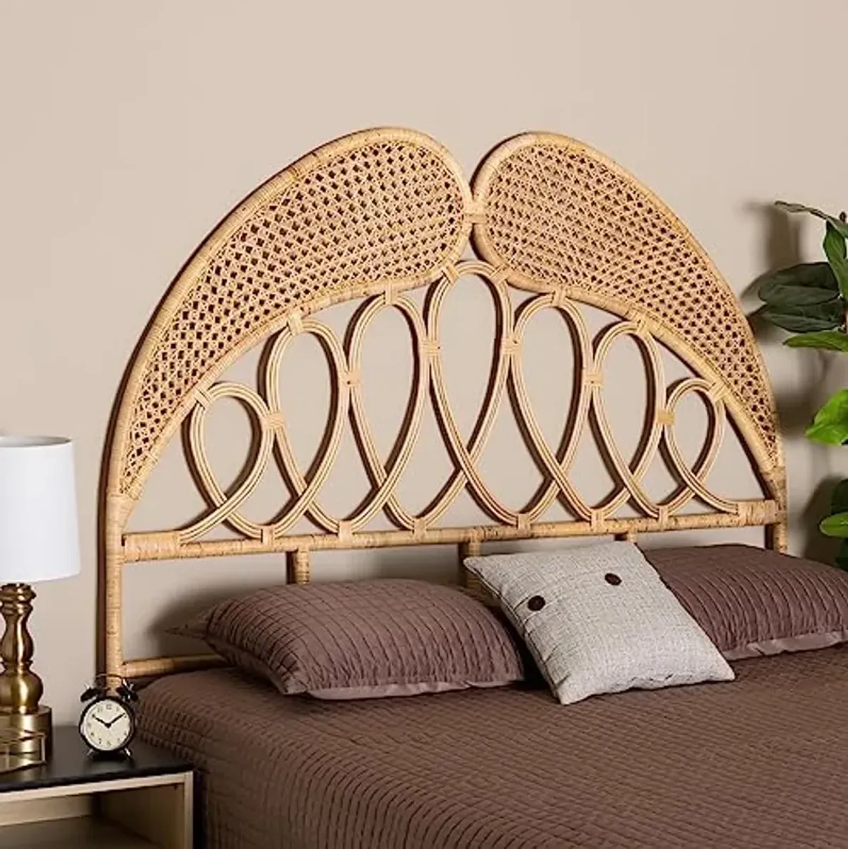 Baxton Studio Onika Natural Rattan Standalone Headboard, Queen