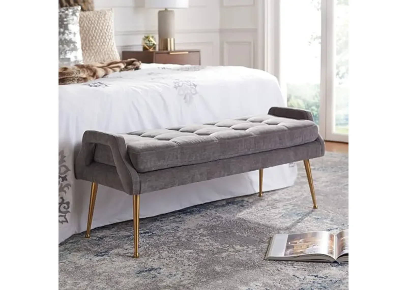 SAFAVIEH Home Collection BCH5200 Bench, Charcoal/Gold