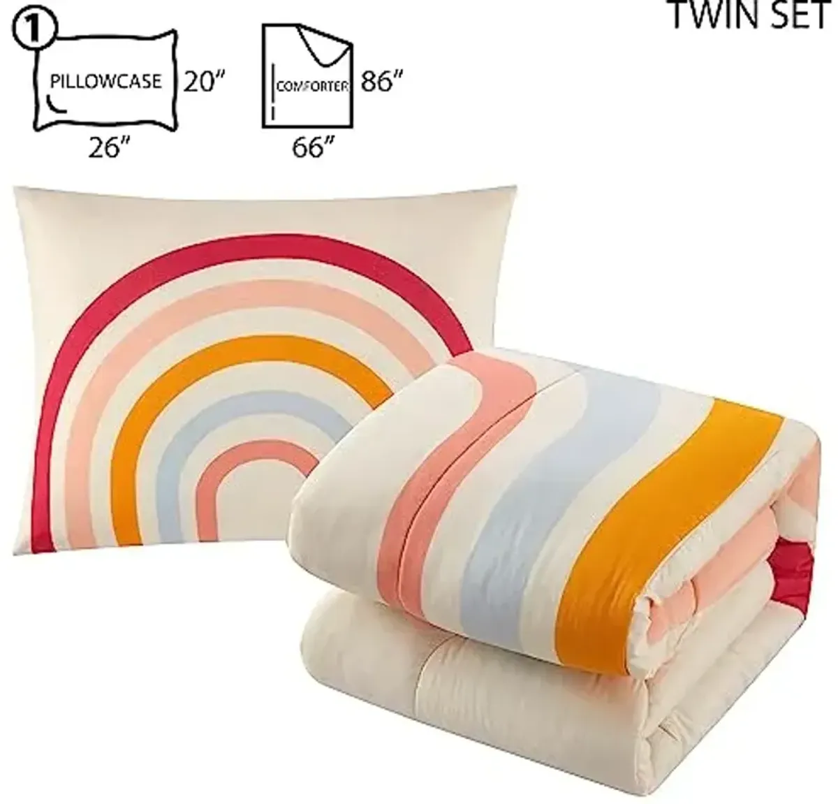 Heritage Kids Easy Wash Ultra Soft and Cozy Microfiber Printed Comforter Set with Comforter and Sham - Modern Rainbow- Twin