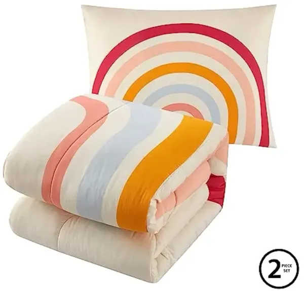 Heritage Kids Easy Wash Ultra Soft and Cozy Microfiber Printed Comforter Set with Comforter and Sham - Modern Rainbow- Twin