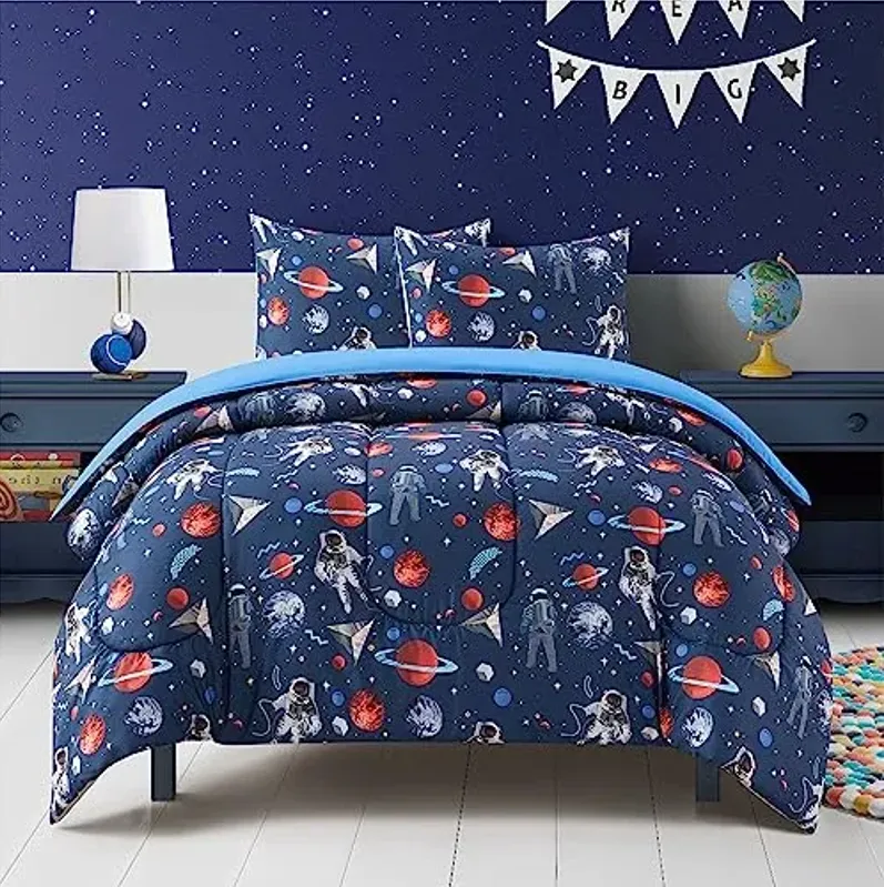 Heritage Kids Easy Wash Ultra Soft and Cozy Microfiber Printed Comforter Set with Comforter and 2 Shams - Outer Space Astronaut- Full