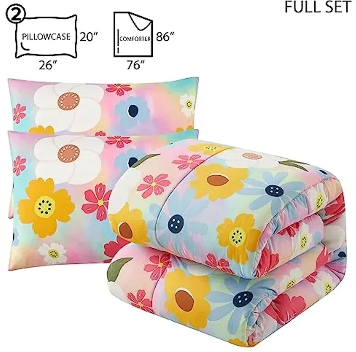 Heritage Kids Comforter Set Full,Easy Wash Ultra Soft Microfiber Bedding with Comforter & 2 Shams, Retro Floral Print
