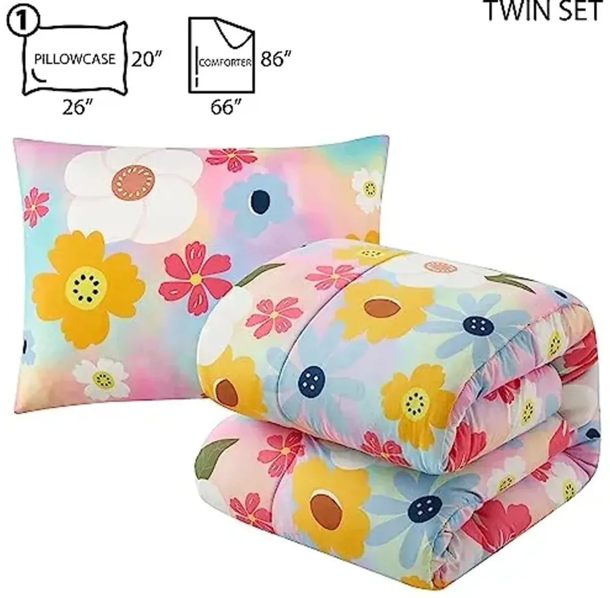 Heritage Kids Easy Wash Ultra Soft and Cozy Microfiber Printed Comforter Set with Comforter and Sham - Retro Floral - Twin