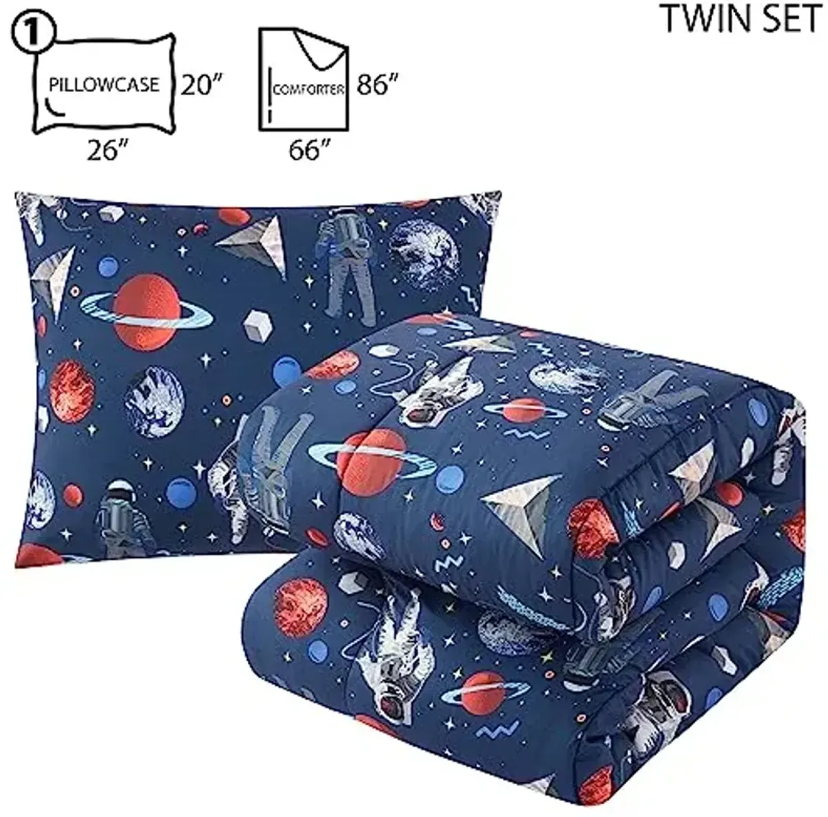 Heritage Kids Easy Wash Ultra Soft and Cozy Microfiber Printed Comforter Set with Comforter and Sham - Outer Space Astronaut - Twin