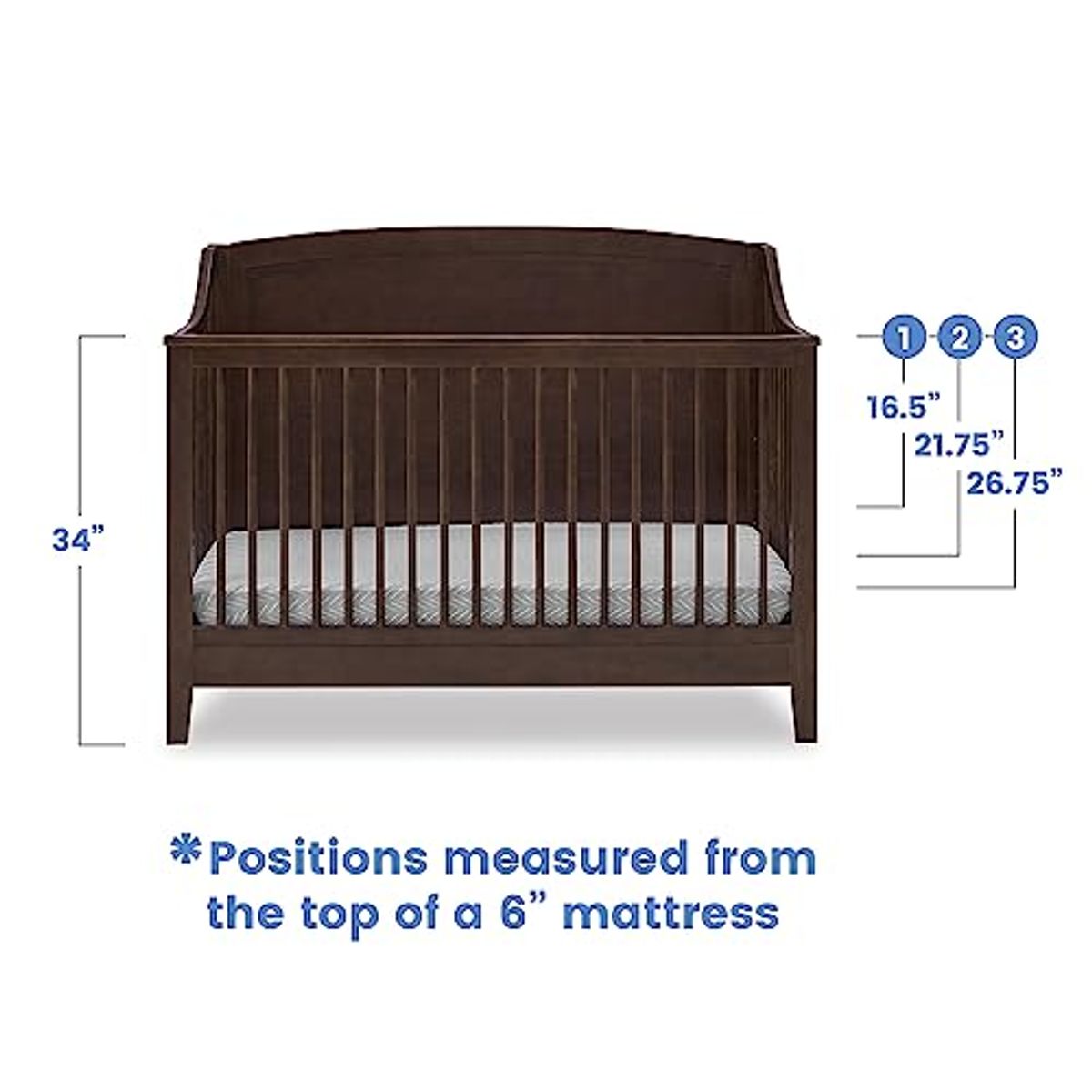 Delta Children Campbell 6-in-1 Convertible Crib - Greenguard Gold Certified, Walnut Espresso