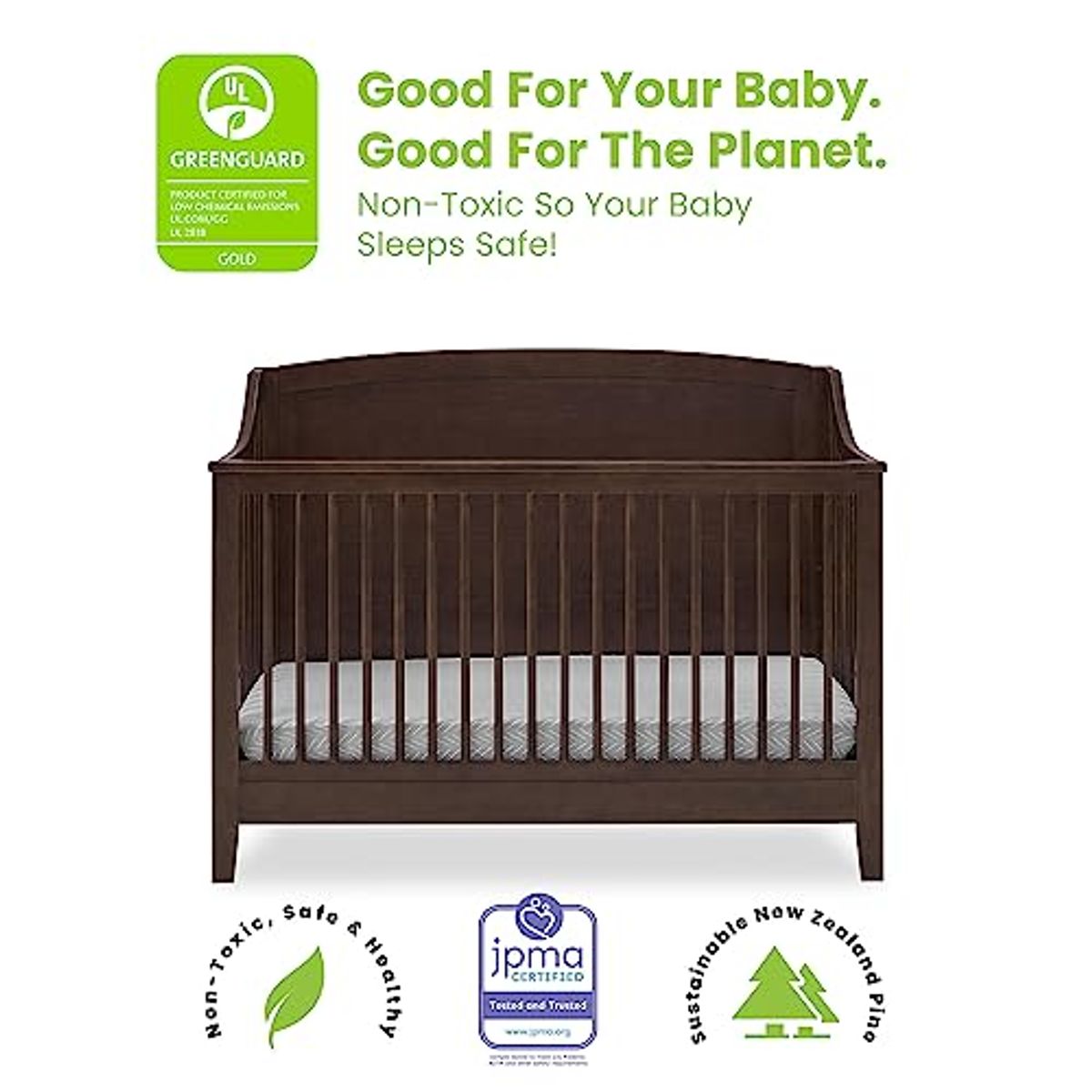 Delta Children Campbell 6-in-1 Convertible Crib - Greenguard Gold Certified, Walnut Espresso