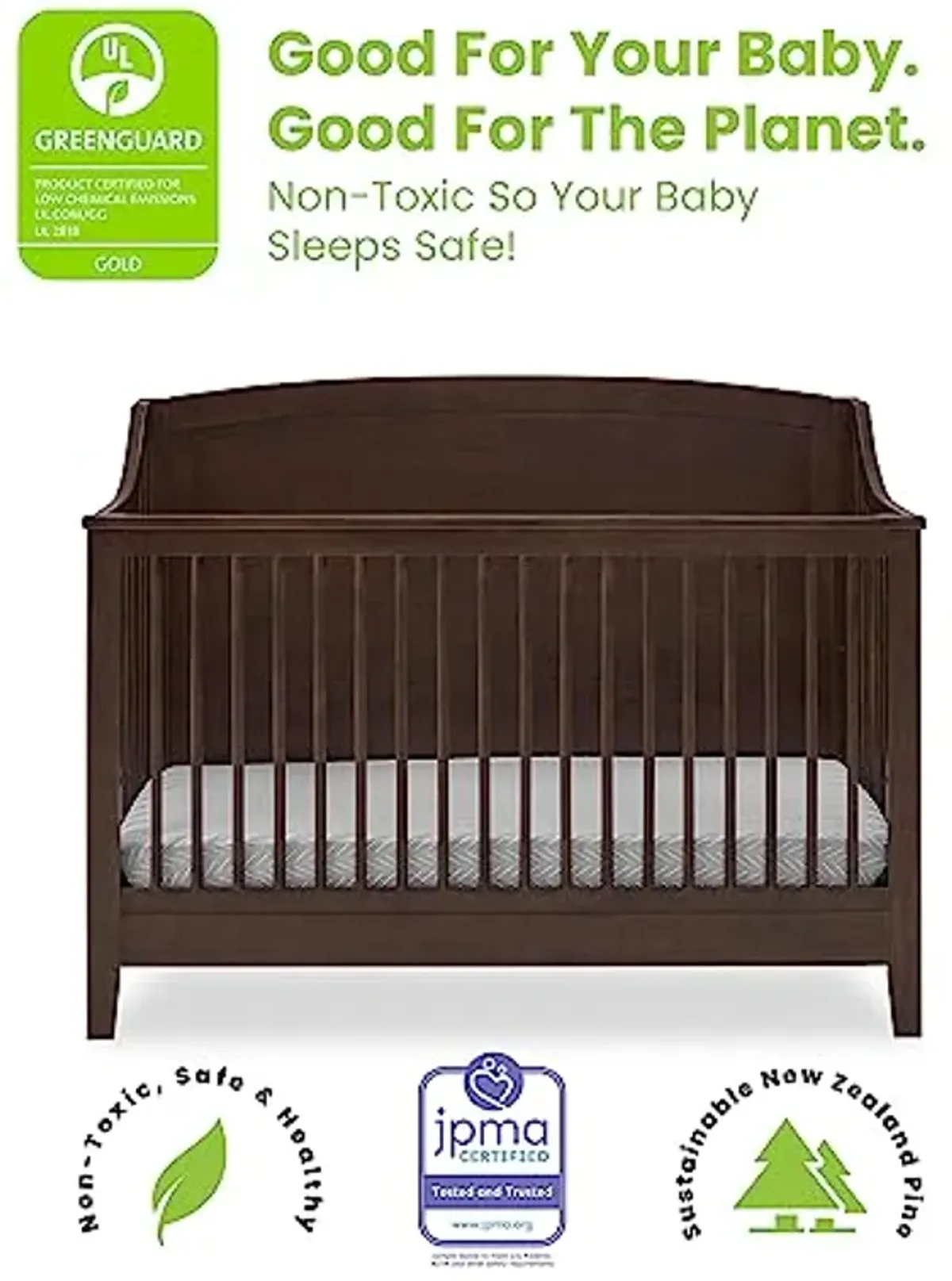 Delta Children Campbell 6-in-1 Convertible Crib - Greenguard Gold Certified, Walnut Espresso