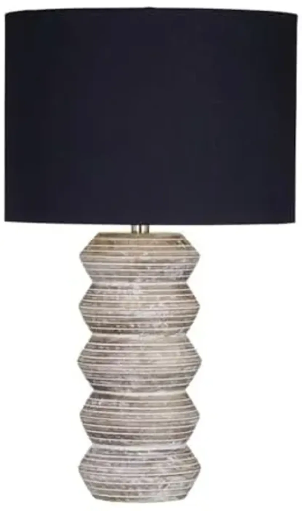 Bassett Mirror Company Booster Table Lamp in White Washed Wood with Modern Black Shade