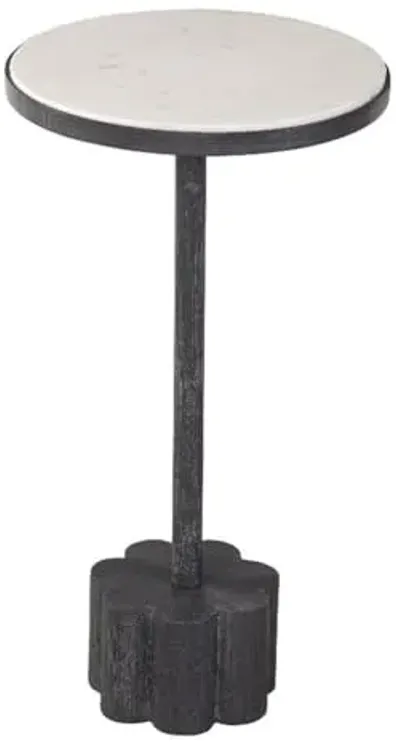 Bassett Mirror Company Sprout Accent Table in Black Metal and White Marble