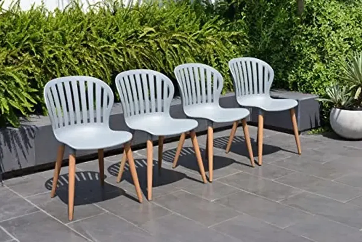 Amazonia Beira 4-Piece Dining Chairs | Teak Finish | Ideal for Patio and Outdoors, Grey Chairs