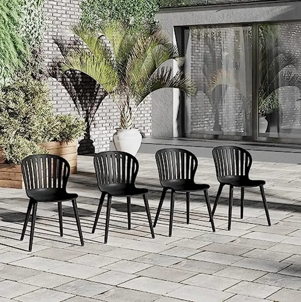 Amazonia | Ideal for Patio and Outdoors, Black Beira 4-Piece Dining Chairs | Aluminum Legs and Resin Seat