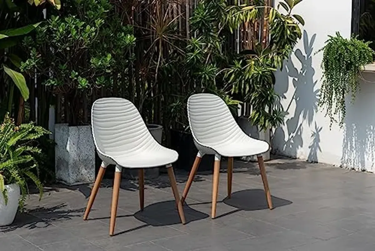 Amazonia | Ideal for Patio and Outdoors Seia 2-Piece Dining Chairs | Teak Finish, White