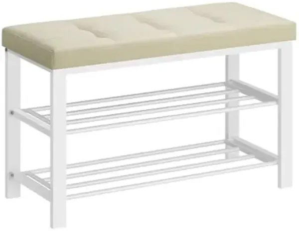 SONGMICS Shoe Bench, Storage Bench, Entryway Bench with Cushion, Shoe Shelf with Seat, Space-Saving, Modern Style, for Living Room, Bedroom, Hallway, Cream White and Cloud White ULBS057W02