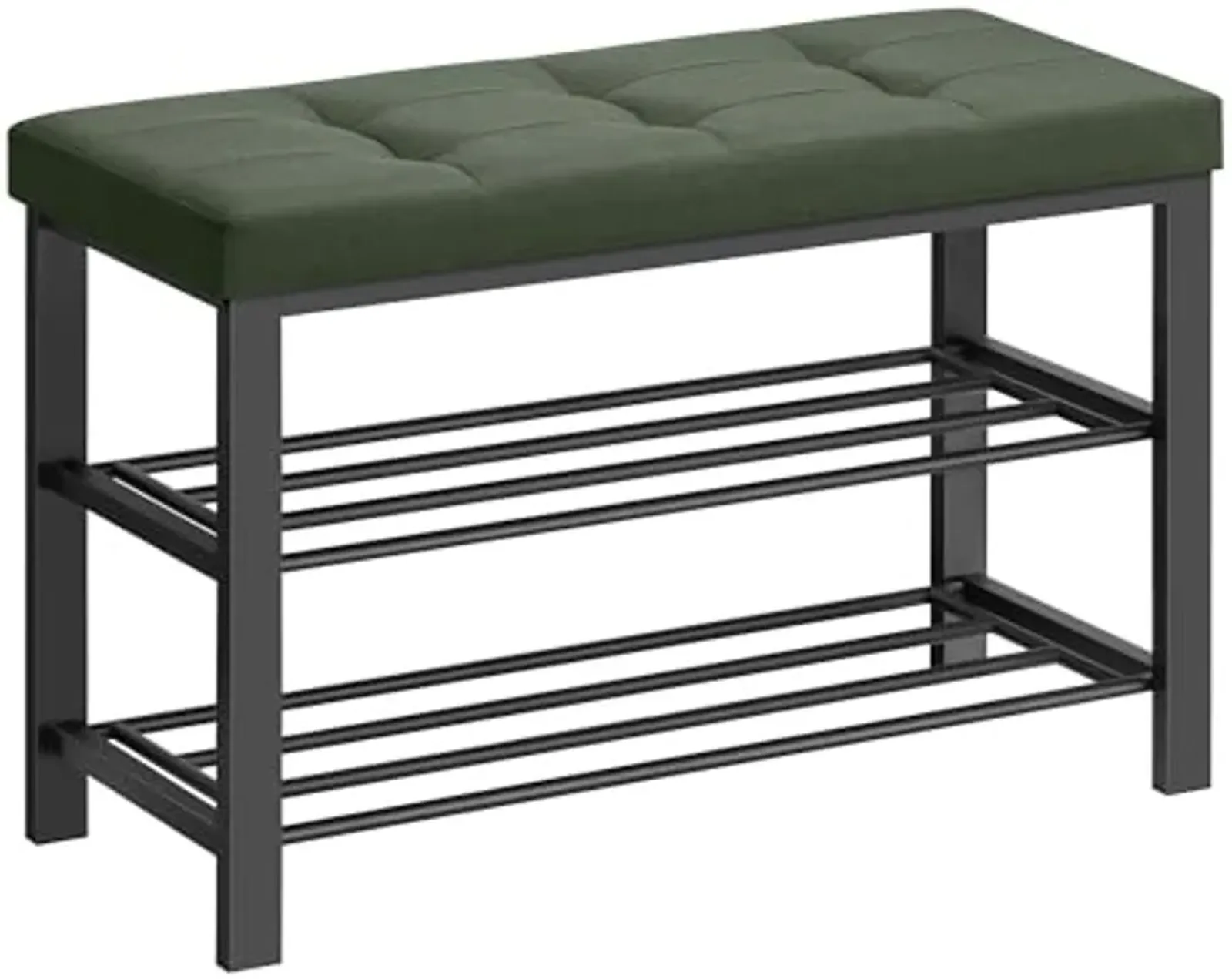 SONGMICS Shoe Bench, Storage Bench, Entryway Bench with Cushion, Shoe Shelf with Seat, Space-Saving, Modern Style, for Living Room, Bedroom, Hallway, Forest Green and Ink Black ULBS057C01