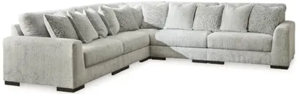 Signature Design by Ashley Regent Park Modern L-Shaped Anti Sag 5-Piece Sectional with Reversible Cushions and 11 Accent Pillows, Light Gray
