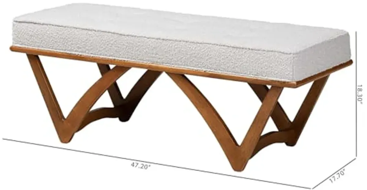 Baxton Studio Chenoa Japandi Light Grey Boucle Fabric and Walnut Brown Finished Wood Bench