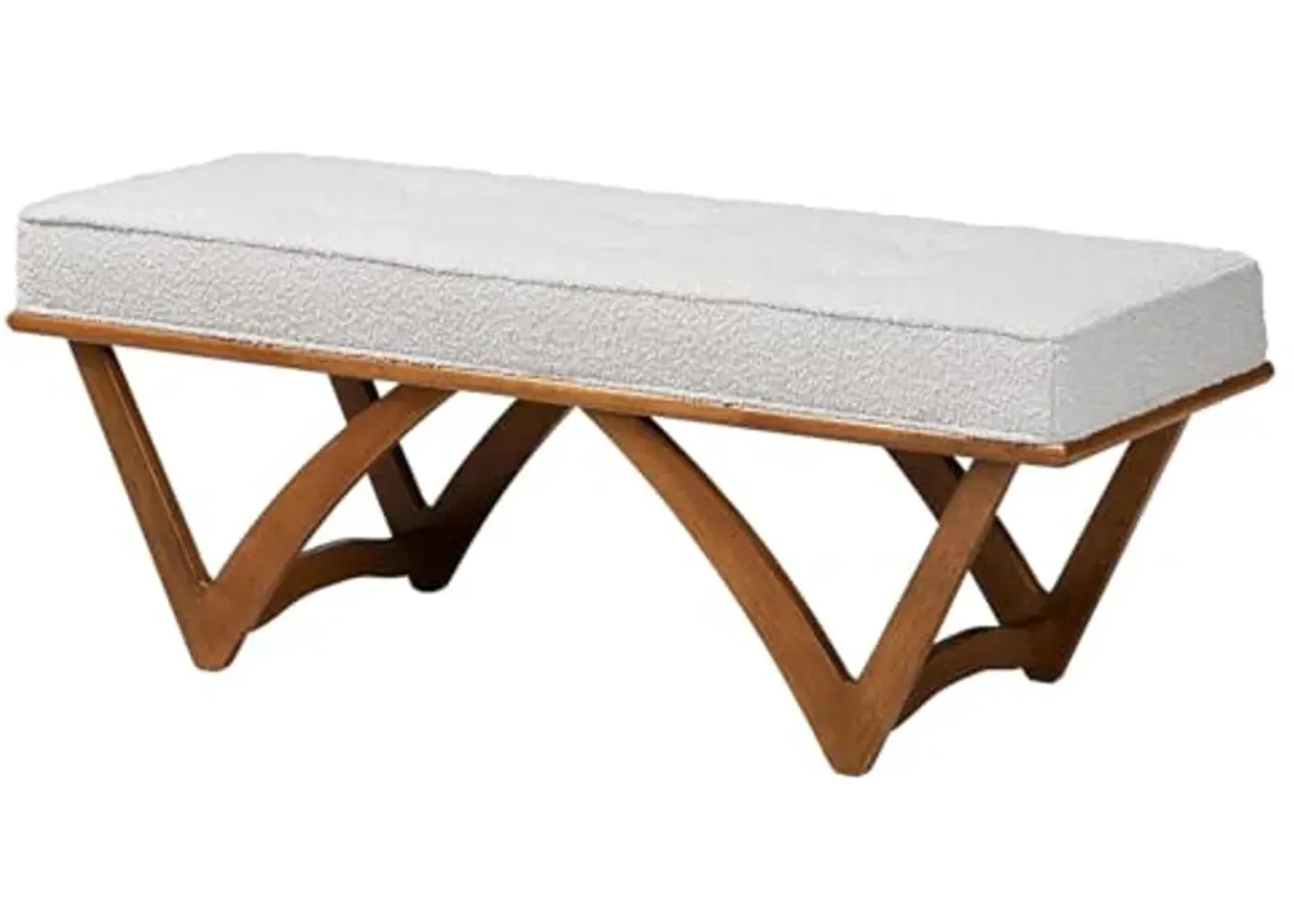 Baxton Studio Chenoa Japandi Light Grey Boucle Fabric and Walnut Brown Finished Wood Bench