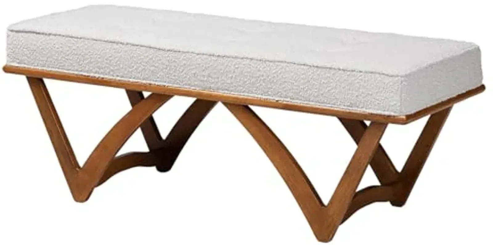 Baxton Studio Chenoa Japandi Light Grey Boucle Fabric and Walnut Brown Finished Wood Bench