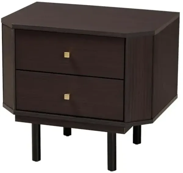 Baxton Studio Norwood Two-Tone Black and Espresso Brown Wood 2-Drawer End Table