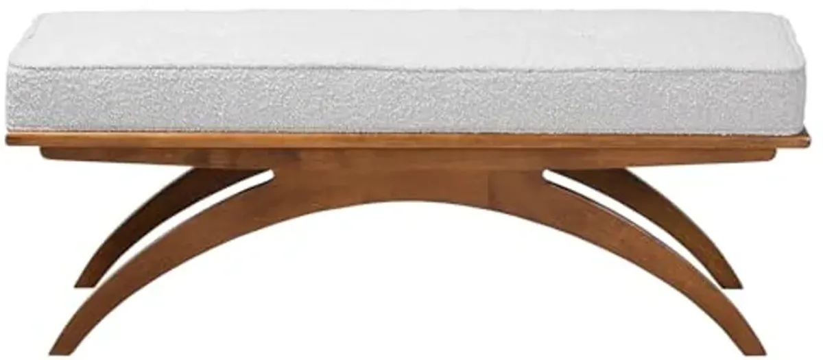 Baxton Studio Orella Japandi Light Grey Boucle Fabric and Walnut Brown Finished Wood Bench