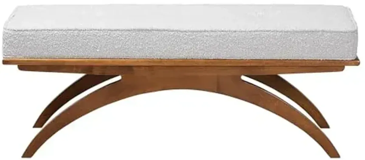 Baxton Studio Orella Light Gray Boucle Fabric and Walnut Brown Wood Bench