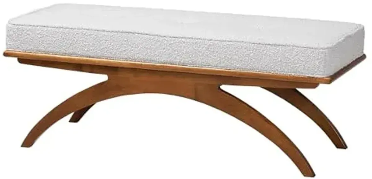 Baxton Studio Orella Light Gray Boucle Fabric and Walnut Brown Wood Bench