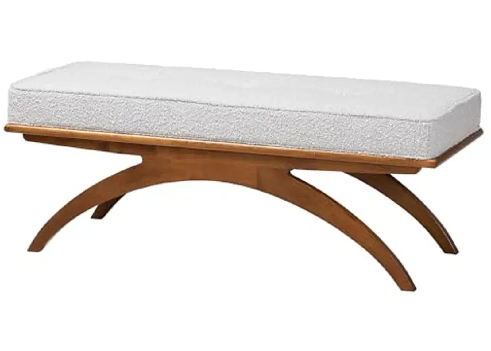 Baxton Studio Orella Japandi Light Grey Boucle Fabric and Walnut Brown Finished Wood Bench