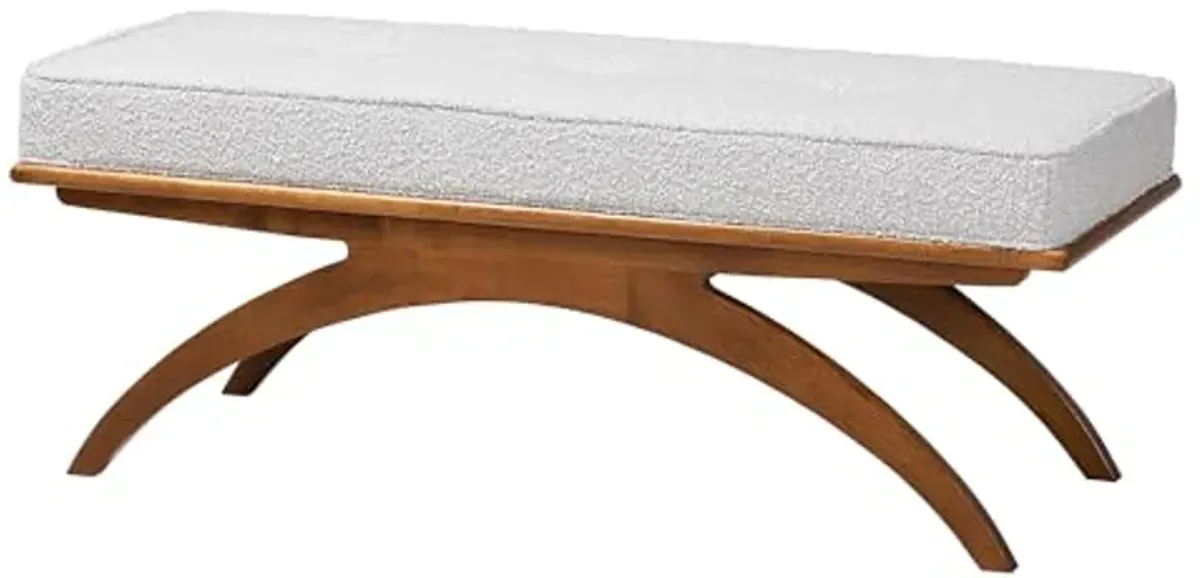 Baxton Studio Orella Japandi Light Grey Boucle Fabric and Walnut Brown Finished Wood Bench