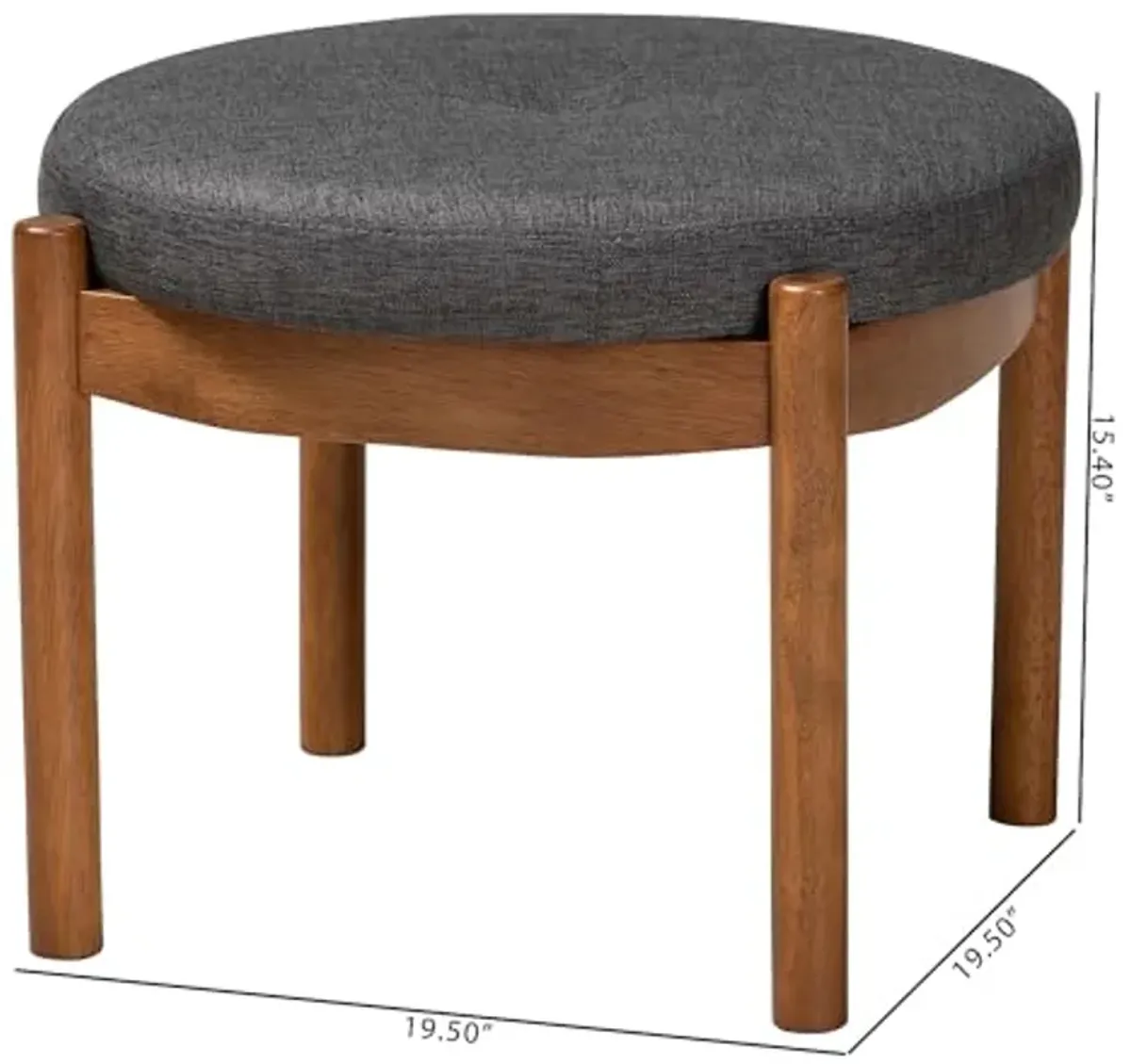 Baxton Studio Iliana Japandi Dark Grey Fabric and Walnut Brown Finished Wood Ottoman Footstool