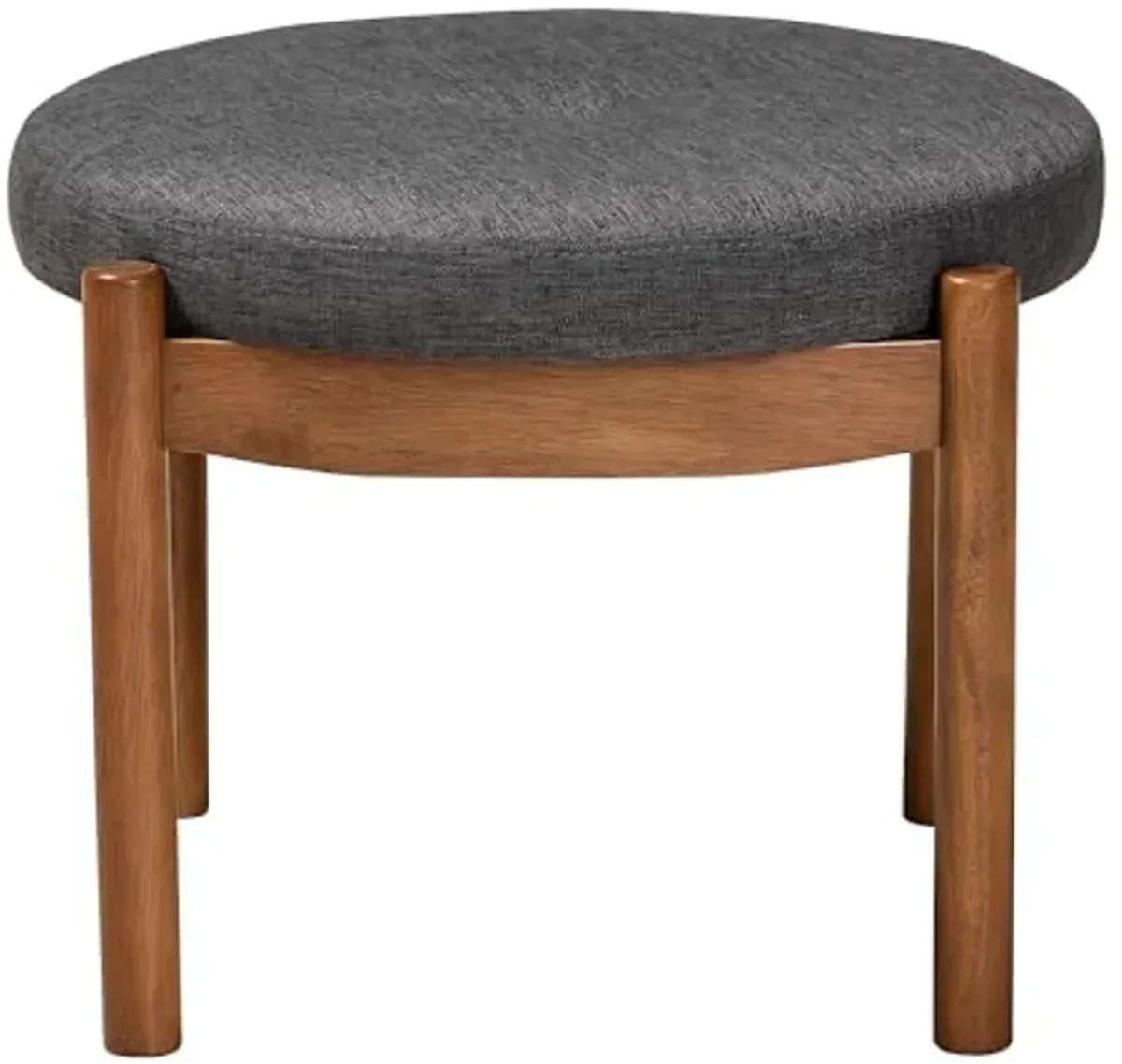 Baxton Studio Iliana Japandi Dark Grey Fabric and Walnut Brown Finished Wood Ottoman Footstool