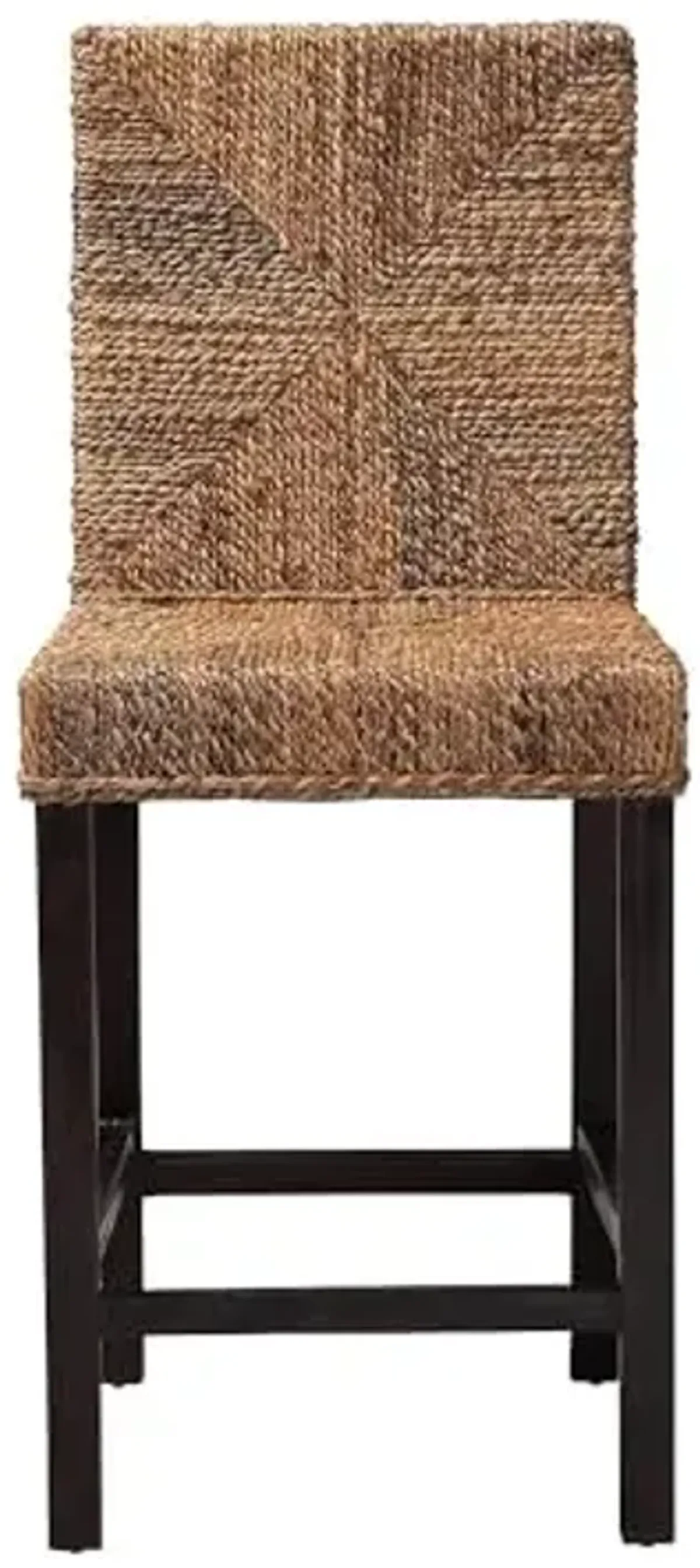 Baxton Studio Bali & pari Laymi Modern Bohemian Dark Brown Mahogany Wood and Seagrass Counter Stool
