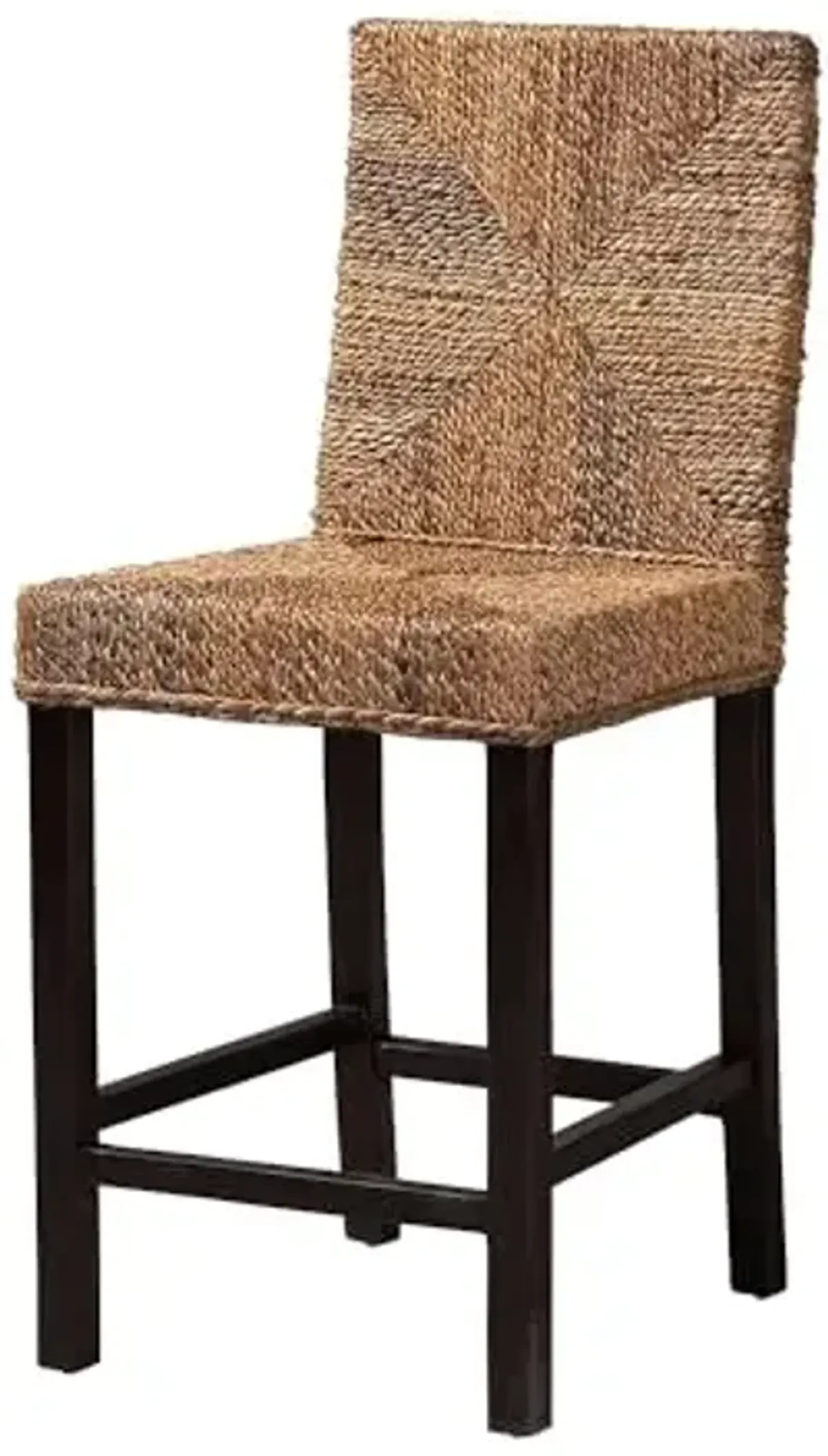Baxton Studio Bali & pari Laymi Modern Bohemian Dark Brown Mahogany Wood and Seagrass Counter Stool