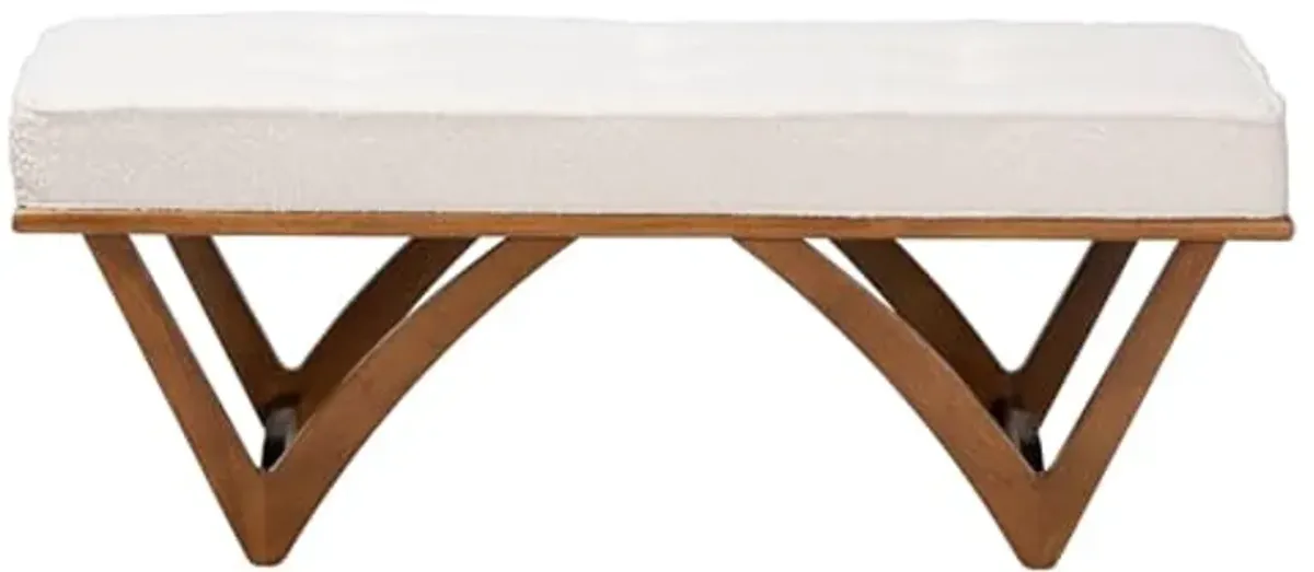 Baxton Studio Chenoa Japandi Cream Boucle Fabric and Walnut Brown Finished Wood Bench