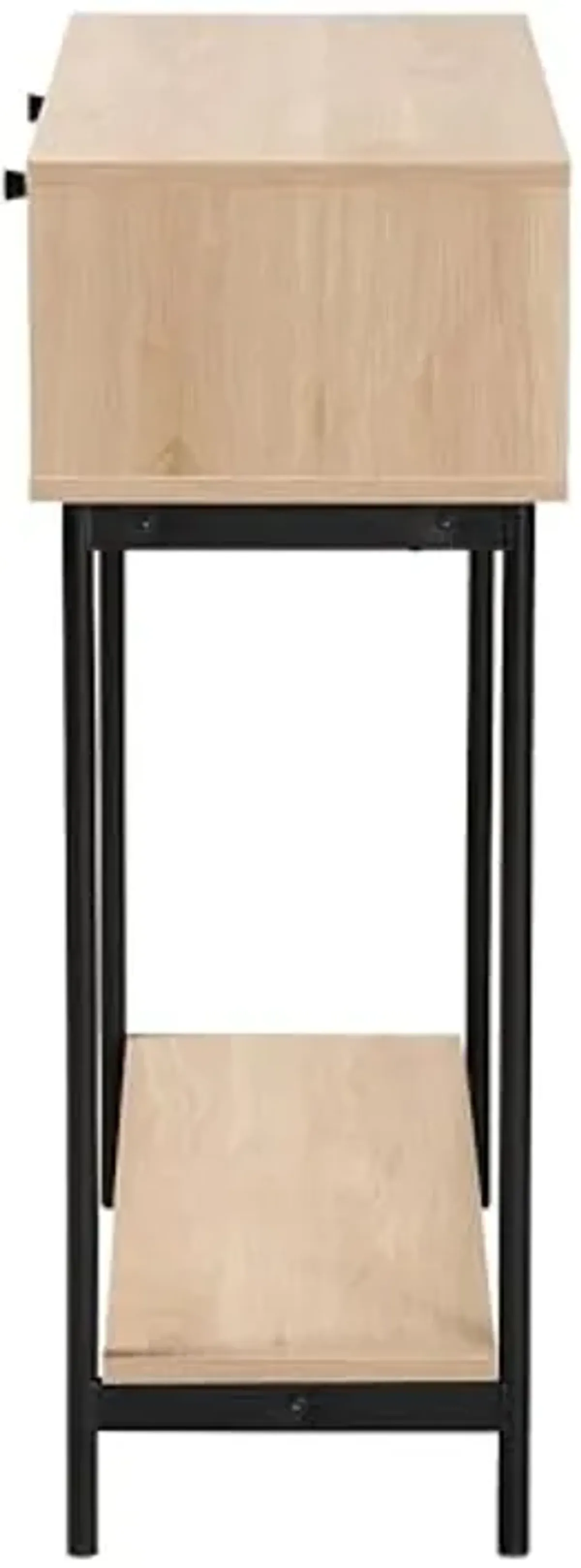 Baxton Studio Sherwin Mid-Century Modern Light Brown and Black 2-Drawer Console Table with Woven Rattan Accent