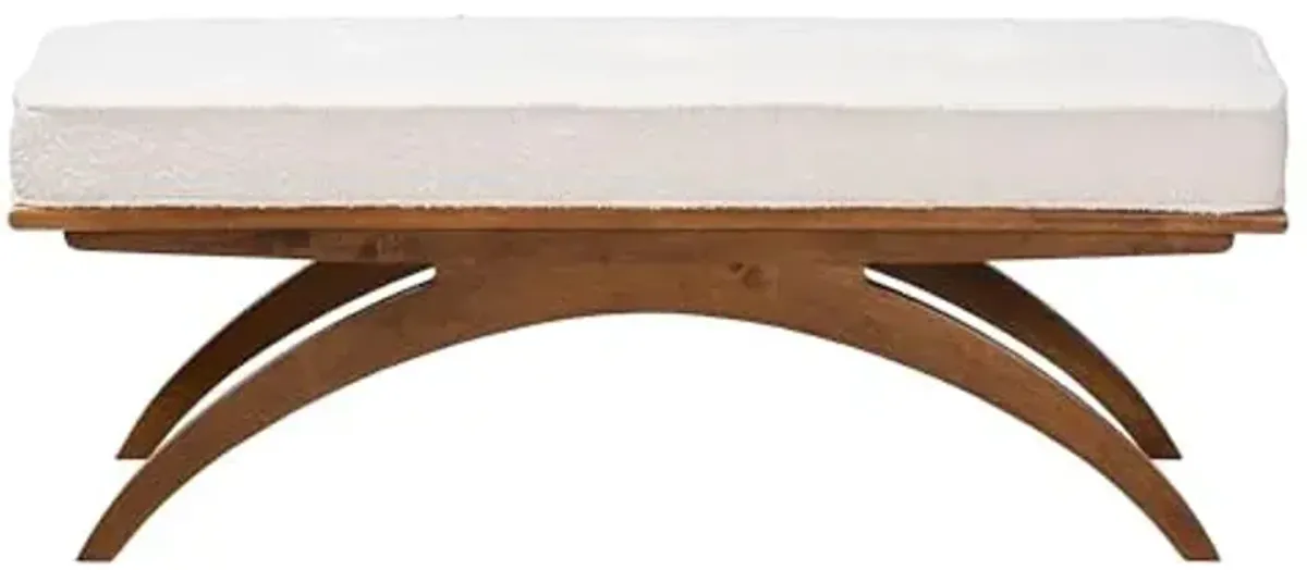 Baxton Studio Orella Boucle Fabric Bench, Cream/Walnut Brown