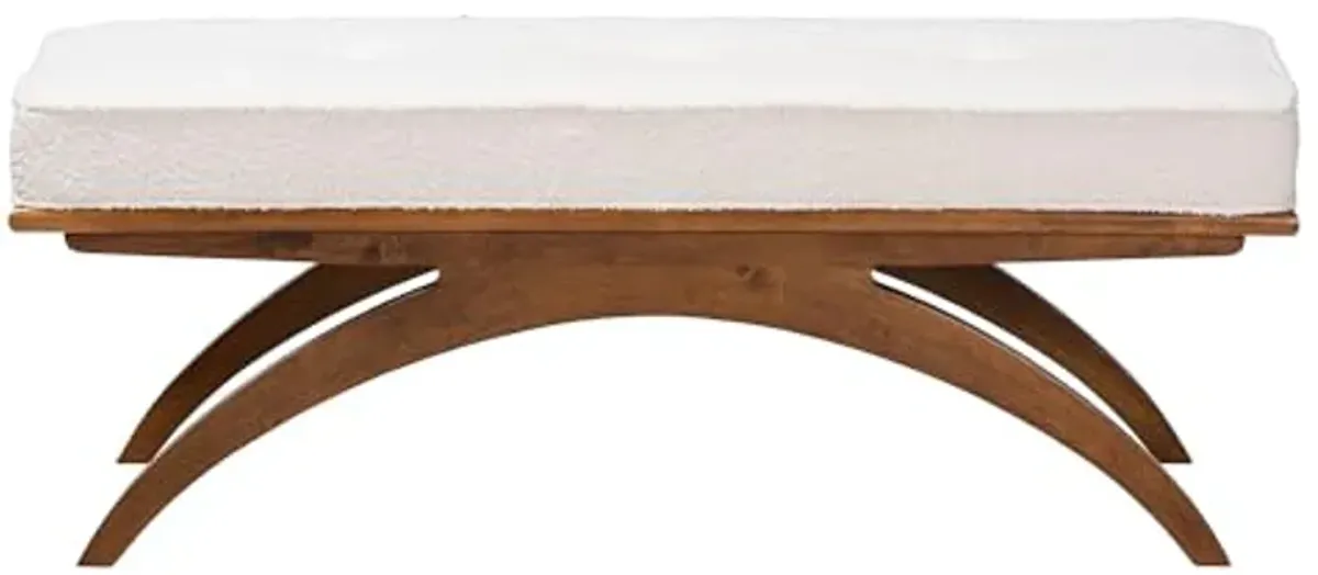 Baxton Studio Orella Japandi Cream Boucle Fabric and Walnut Brown Finished Wood Bench